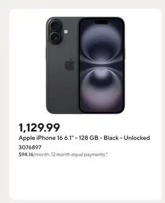 Staples Apple iPhone 16 6.1 - 128 GB - Black - Unlocked offer