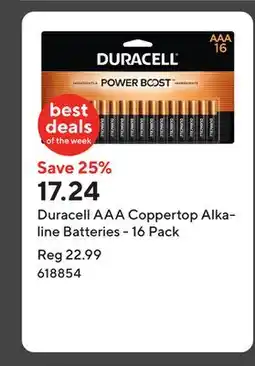 Staples Duracell AAA Coppertop Alkaline Batteries - 16 Pack offer