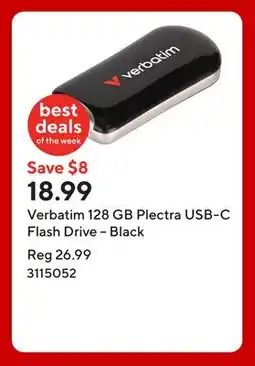 Staples Verbatim 128 GB Plectra USB-C Flash Drive – Black offer