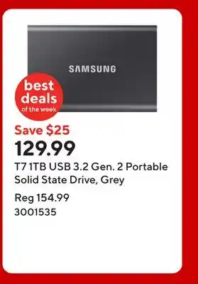 Staples T7 1TB USB 3.2 Gen. 2 Portable Solid State Drive, Grey offer