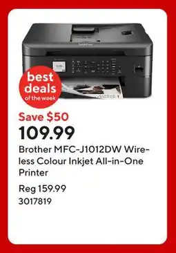 Staples Brother MFC-J1012DW Wireless Colour Inkjet All-in-One Printer offer