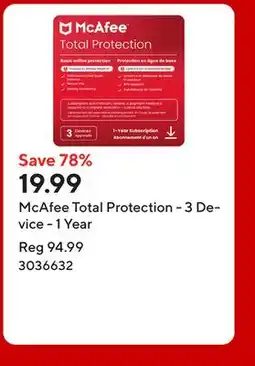 Staples McAfee Total Protection - 3 Device - 1 Year offer