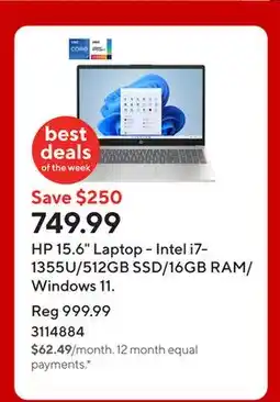 Staples HP 15.6 Laptop - Intel i7-1355U/512GB SSD/16GB RAM/Windows 11 offer