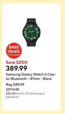 Staples Samsung Galaxy Watch 6 Classic Bluetooth - 47mm - Black offer