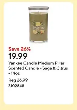Staples Yankee Candle Medium Pillar Scented Candle - Sage & Citrus - 14oz offer