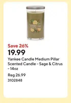 Staples Yankee Candle Medium Pillar Scented Candle - Sage & Citrus - 14oz offer