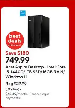Staples Acer Aspire Desktop - Intel Core i5-14400/1TB SSD/16GB RAM/Windows 11 offer