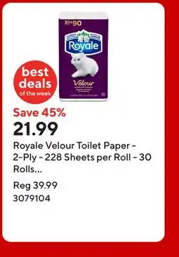Staples Royale Velour Toilet Paper - 2-Ply - 228 Sheets per Roll - 30 Rolls per Pack offer