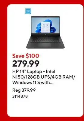 Staples HP 14 Laptop - Intel N150/128GB UFS/4GB RAM/Windows 11 S with 1-year of Microsoft 365 offer