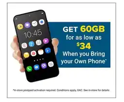 Visions Electronics GET 60GB for as low as When you Bring your Own Phone offer