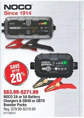 PartSource NOCO 2A or 5A Battery Chargers & GB40 or GB70 Booster Packs offer