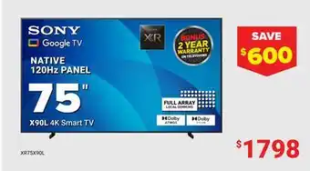 Visions Electronics X90L 4K Smart TV 75 offer