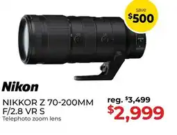 Gosselin Photo Nikon NIKKOR Z 70-200MM F/2.8 VR S Telephoto zoom lens offer