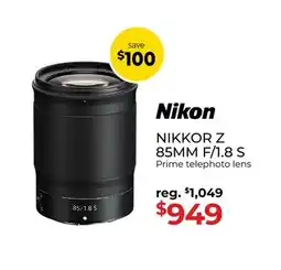 Gosselin Photo Nikon NIKKOR Z 85MM F/1.8 S Prime telephoto lens offer