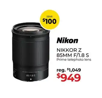 Gosselin Photo Nikon NIKKOR Z 85MM F/1.8 S Prime telephoto lens offer