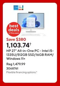 Staples HP 27 All-in-One PC - Intel i5-1335U/512GB SSD/16GB RAM/Windows 11+ offer