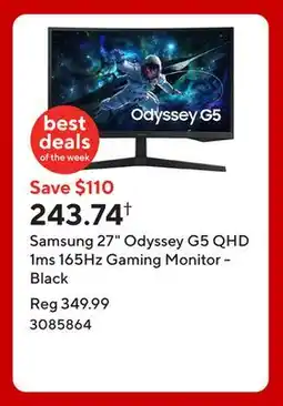 Staples Samsung 27 Odyssey G5 QHD 1ms 165Hz Gaming Monitor - Black offer
