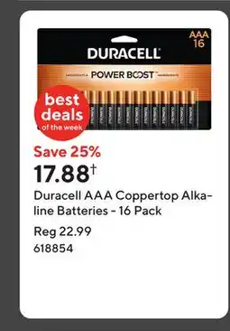 Staples Duracell AAA Coppertop Alkaline Batteries - 16 Pack offer