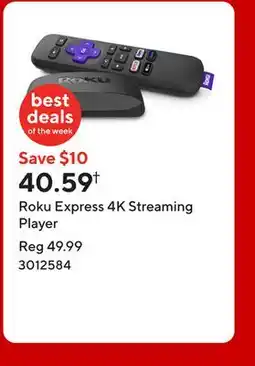 Staples Roku Express 4K Streaming Player offer