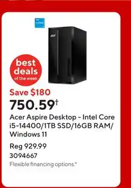 Staples Acer Aspire Desktop - Intel Core i5-14400/1TB SSD/16GB RAM/Windows 11 offer
