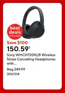 Staples Sony WHCH720N/B Wireless Noise Cancelling Headphones with Microphone - Black offer
