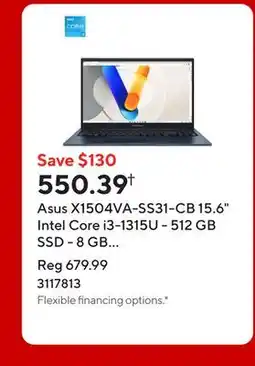 Staples Asus X1504VA-SS31-CB 15.6 Intel Core i3-1315U - 512 GB SSD - 8 GB RAM - Windows 11 Home - Quiet Blue offer