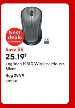 Staples Logitech M310 Wireless Mouse, Silver offer