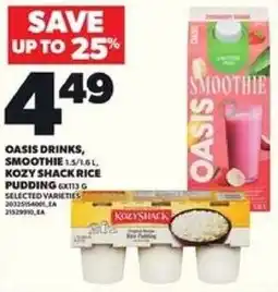 Loblaws Oasis drinks, smoothie kozy shack rice pudding offer