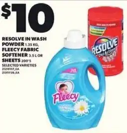 Loblaws Resolve in wash powder fleecy fabric softener or sheets offer