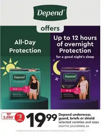 Loblaws Depend underwear, guard, briefs or shield offer