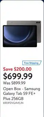 Walmart Open Box - Samsung Galaxy Tab S9 FE+ Plus 256GB offer