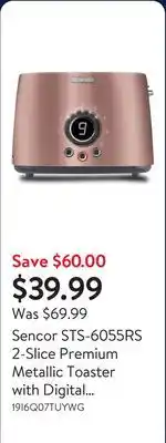 Walmart Sencor STS-6055RS 2-Slice Premium Metallic Toaster with Digital Button and Toaster Rack (Rose) offer