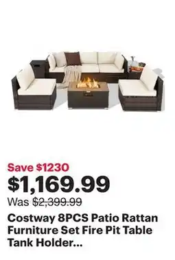 Best Buy Costway 8PCS Patio Rattan Furniture Set Fire Pit Table Tank Holder Cover Deck offer