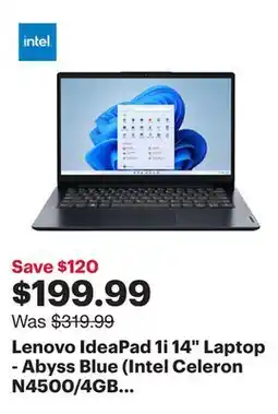 Best Buy Lenovo IdeaPad 1i 14 Laptop - Abyss Blue (Intel Celeron N4500/4GB RAM/128GB SSD/Windows 11) offer