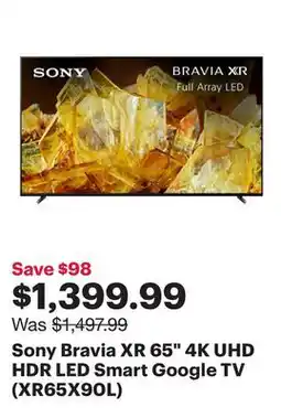 Best Buy Sony Bravia XR 65 4K UHD HDR LED Smart Google TV (XR65X90L) offer