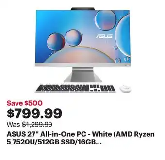 Best Buy ASUS 27 All-in-One PC - White (AMD Ryzen 5 7520U/512GB SSD/16GB RAM/Win 11) - Only at Best Buy offer