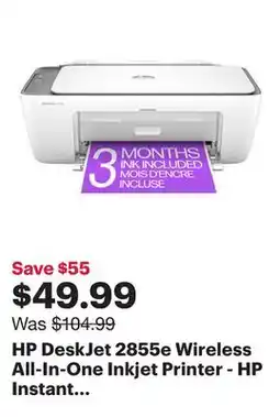 Best Buy HP DeskJet 2855e Wireless All-In-One Inkjet Printer - HP Instant Ink 3-Month Free Trial Included offer