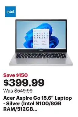 Best Buy Acer Aspire Go 15.6 Laptop - Silver (Intel N100/8GB RAM/512GB SSD/Windows 11) offer