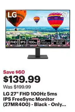 Best Buy LG 27 FHD 100Hz 5ms IPS FreeSync Monitor (27MR400) - Black - Only at Best Buy offer