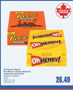Wholesale Club OH HENRY!, REESE, EAT-MORE OR CHERRY BLOSSOM SINGLE CHOCOLATE BARS, 24 ct offer