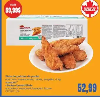 Wholesale Club FILETS DE POITRINE DE POULET NON CUITS, ASSAISONNÉS, PANÉS, SURGELÉS, 4 KG offer