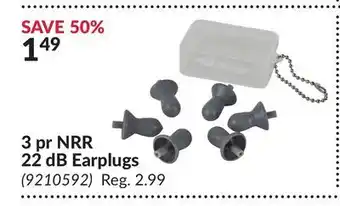 Princess Auto 3 pr NRR 22 dB Earplugs offer