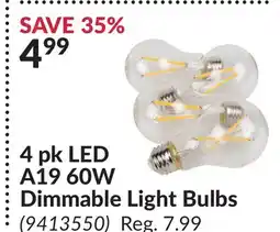 Princess Auto 4 pk LED A19 60W Dimmable Light Bulbs offer