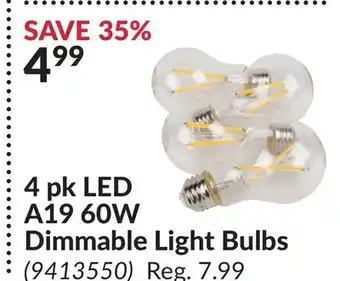 Princess Auto 4 pk LED A19 60W Dimmable Light Bulbs offer