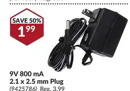 Princess Auto 9V 800 mA 2.1 x 2.5 mm Plug offer