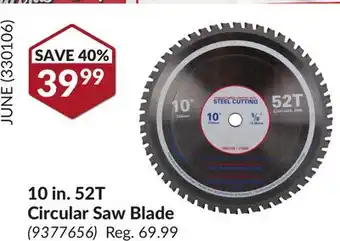 Princess Auto 10 in. 52T Circular Saw Blade offer