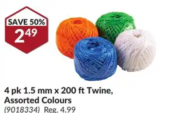 Princess Auto 4 pk 1.5 mm x 200 ft Twine Assorted Colours offer
