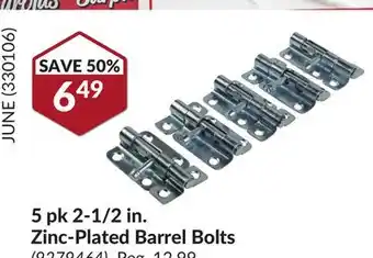 Princess Auto 5 pk 2-1/2 in. Zinc-Plated Barrel Bolts offer