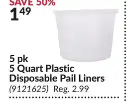 Princess Auto 5 pk 5 Quart Plastic Disposable Pail Liners offer