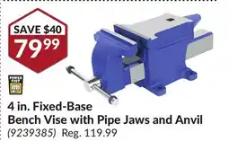Princess Auto 4 in. Fixed-Base Bench Vise with Pipe Jaws and Anvil offer